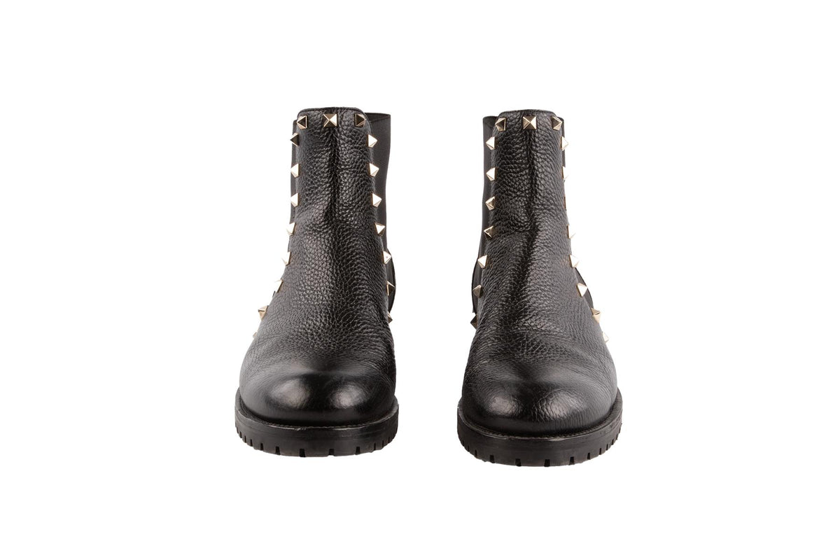 VALENTINO GARAVANI BLACK ROCKSTUD LEATHER ANKLE BOOTS EU 39