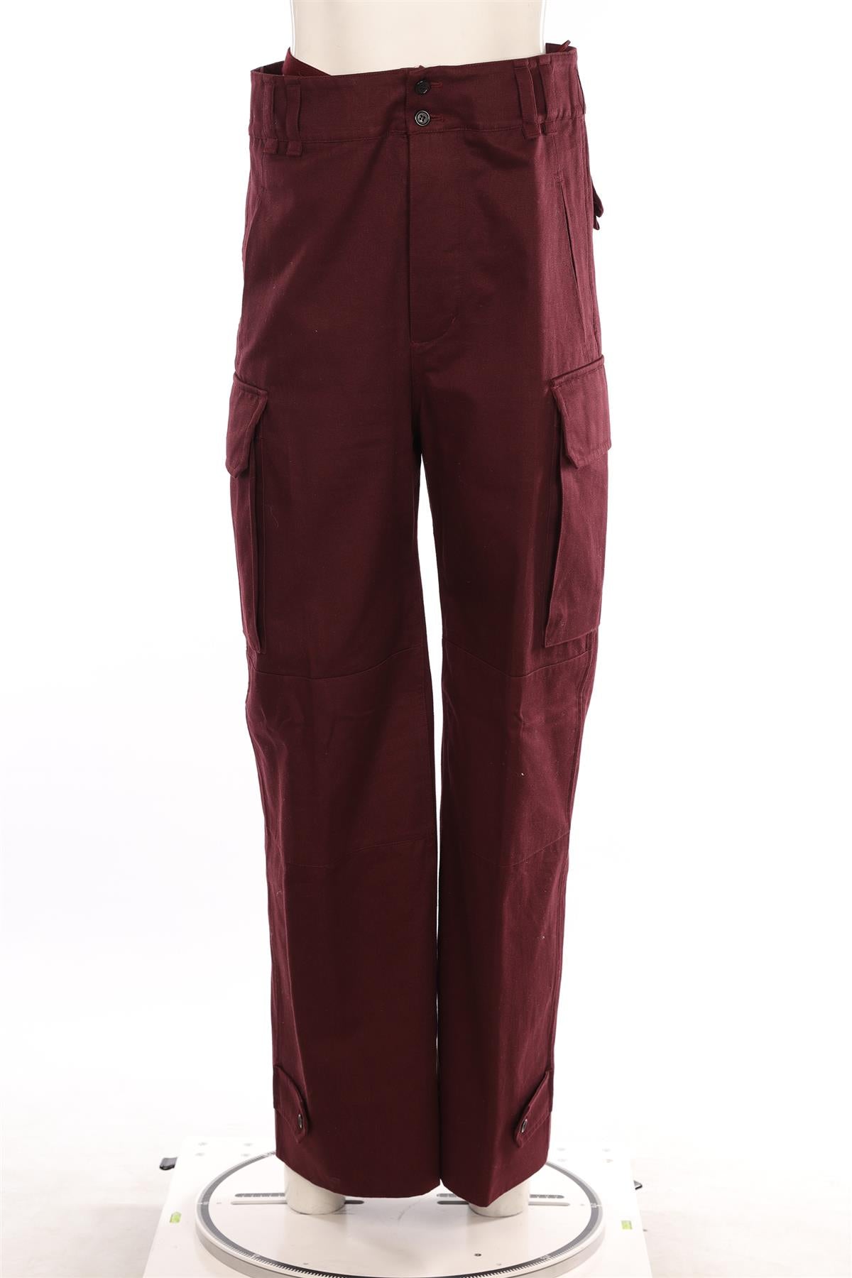 SAINT LAURENT BURGUNDY COTTON WIDE LEG PANTS FR 36 UK 8