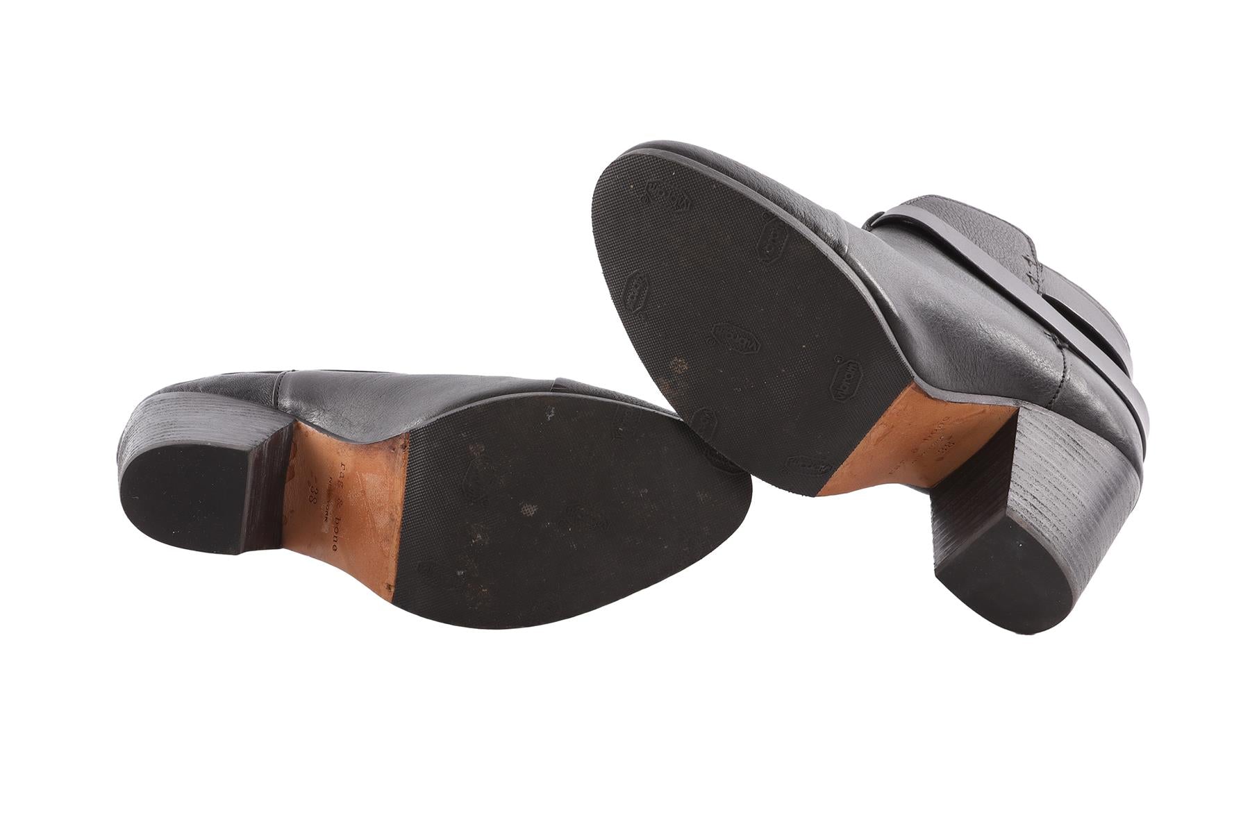 RAG & BONE BLACK LEATHER ANKLE BOOTS EU 38