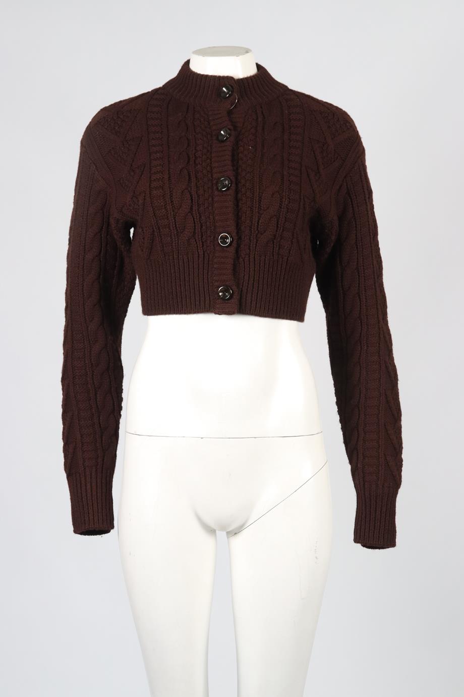 EMILIA WICKSTEAD BROWN CROPPED WOOL CARDIGAN MEDIUM