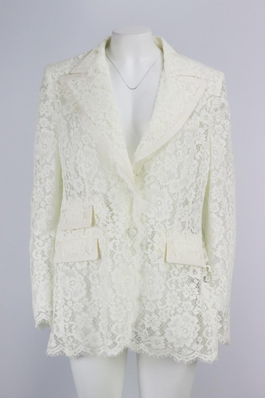DOLCE AND GABBANA SATIN TRIMMED CORDED LACE BLAZER IT 50 UK 18