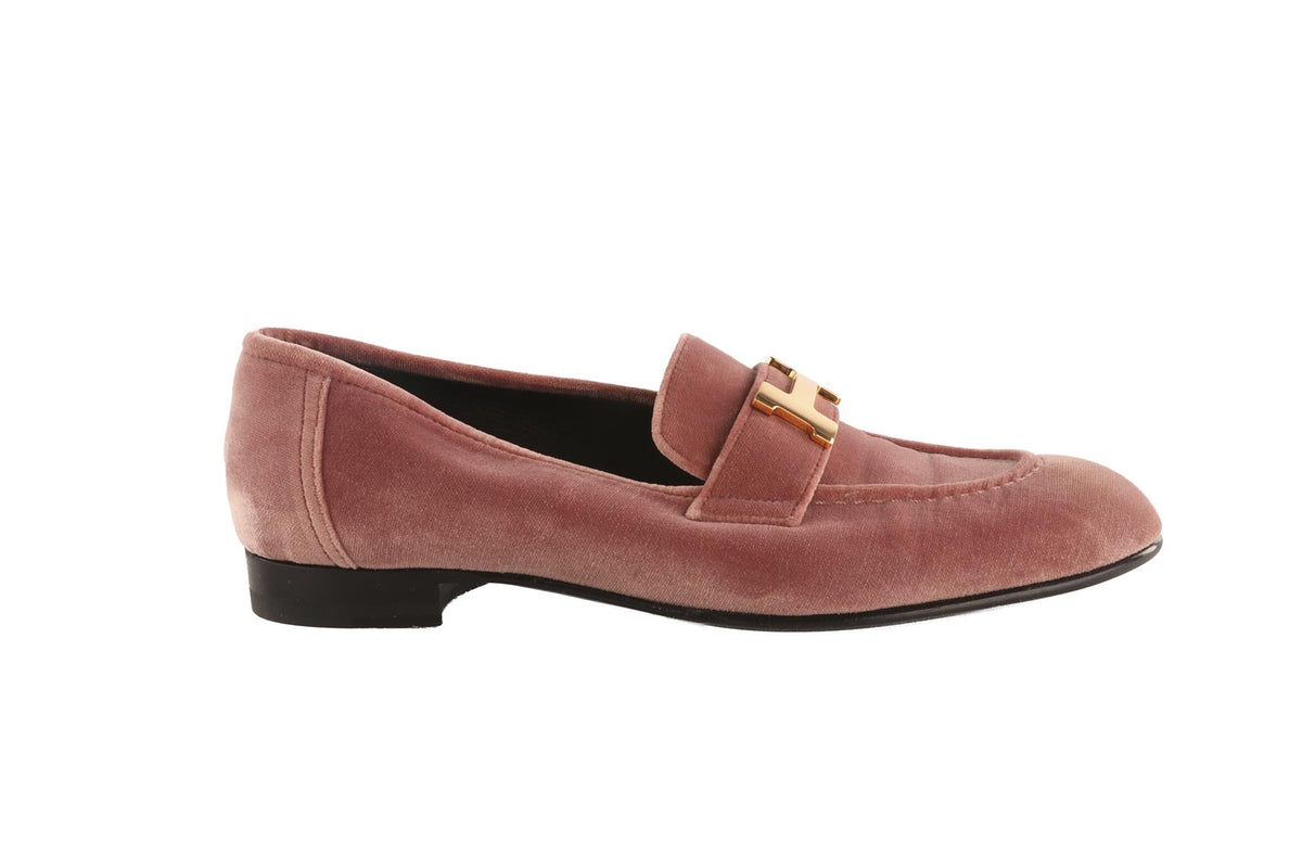 HERMÈS PINK PARIS VELVET LOAFERS EU 37 UK 4 US 7