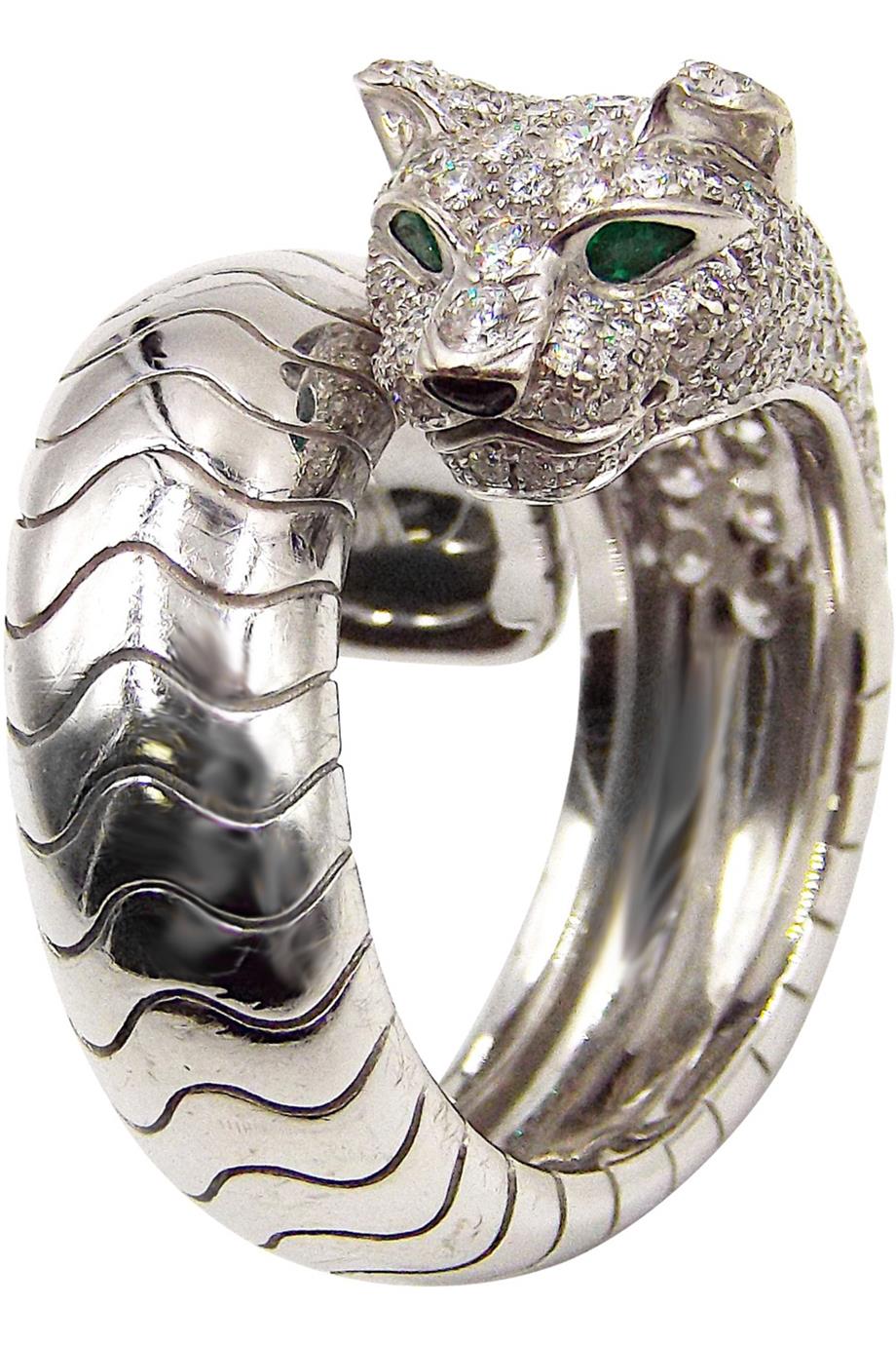 CARTIER PANTHÈRE LAKARDA 18K WHITE GOLD AND DIAMOND RING 51 MM