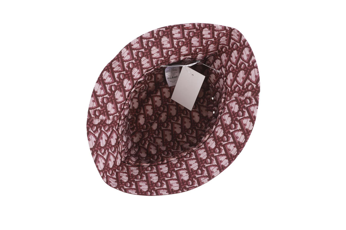 CHRISTIAN DIOR BURGUNDY TEDDY-D COTTON BUCKET HAT 57CM