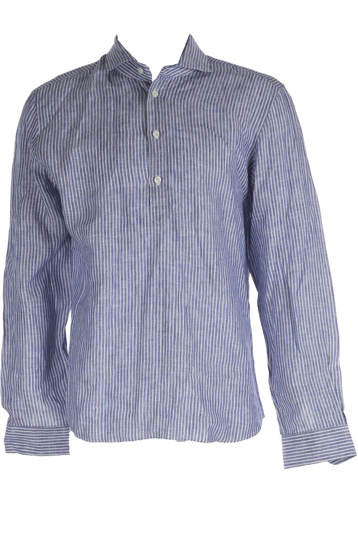 THOM SWEENEY BLUE MEN'S LINEN SHIRT LARGE