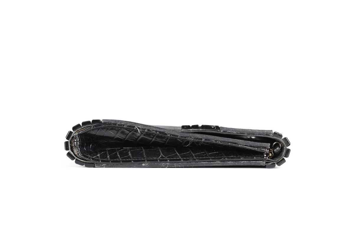 JIMMY CHOO BLACK CROC EFFECT LEATHER CLUTCH