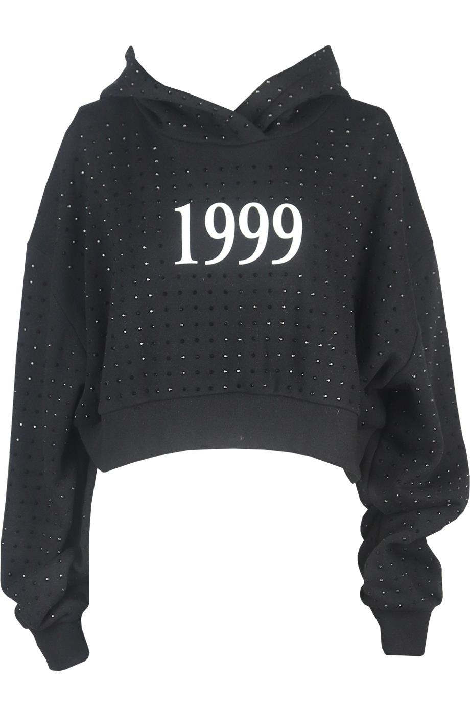 FRANKIE B KYLIE CROPPED EMBELLISHED PRINTED COTTON JERSEY HOODIE MEDIUM
