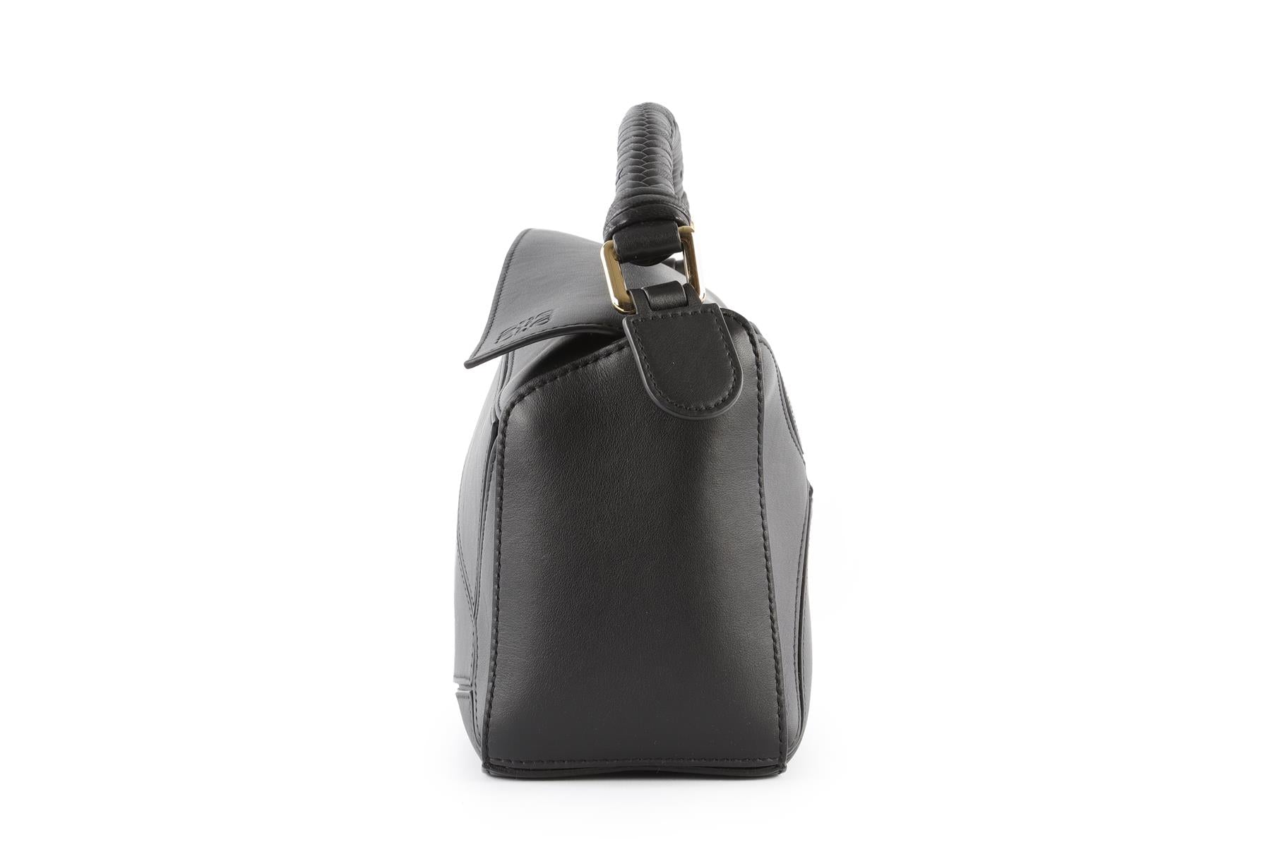LOEWE BLACK PUZZLE SMALL LEATHER TOTE BAG