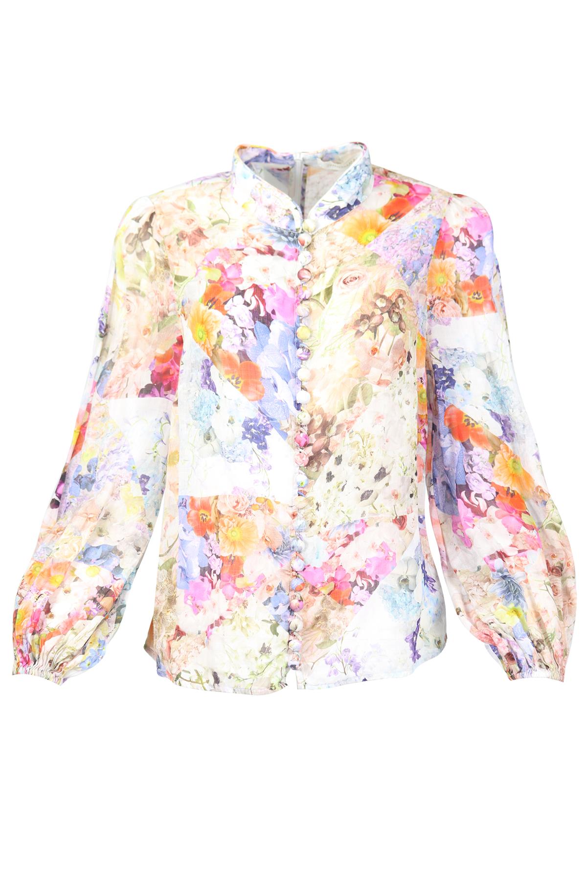 ZIMMERMANN FLORAL PRINT LINEN SHIRT UK 14