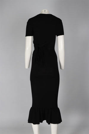 KHAITE BLACK WOOL BLEND MAXI DRESS US 8 UK 12