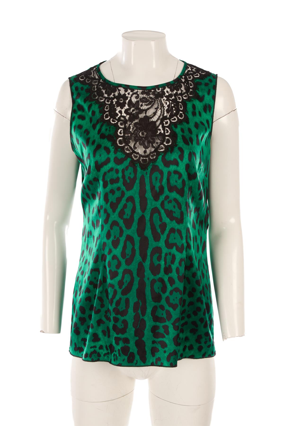 DOLCE & GABBANA GREEN SILK TOP IT 46