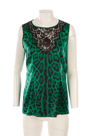 DOLCE & GABBANA GREEN SILK TOP IT 46