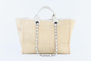CHANEL YELLOW 2014 DEAUVILLE MEDIUM RAFFIA TOTE BAG