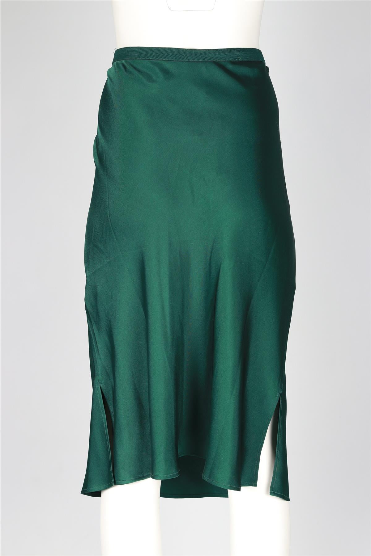 ANNIE BING GREEN SILK MIDI SKIRT XLARGE