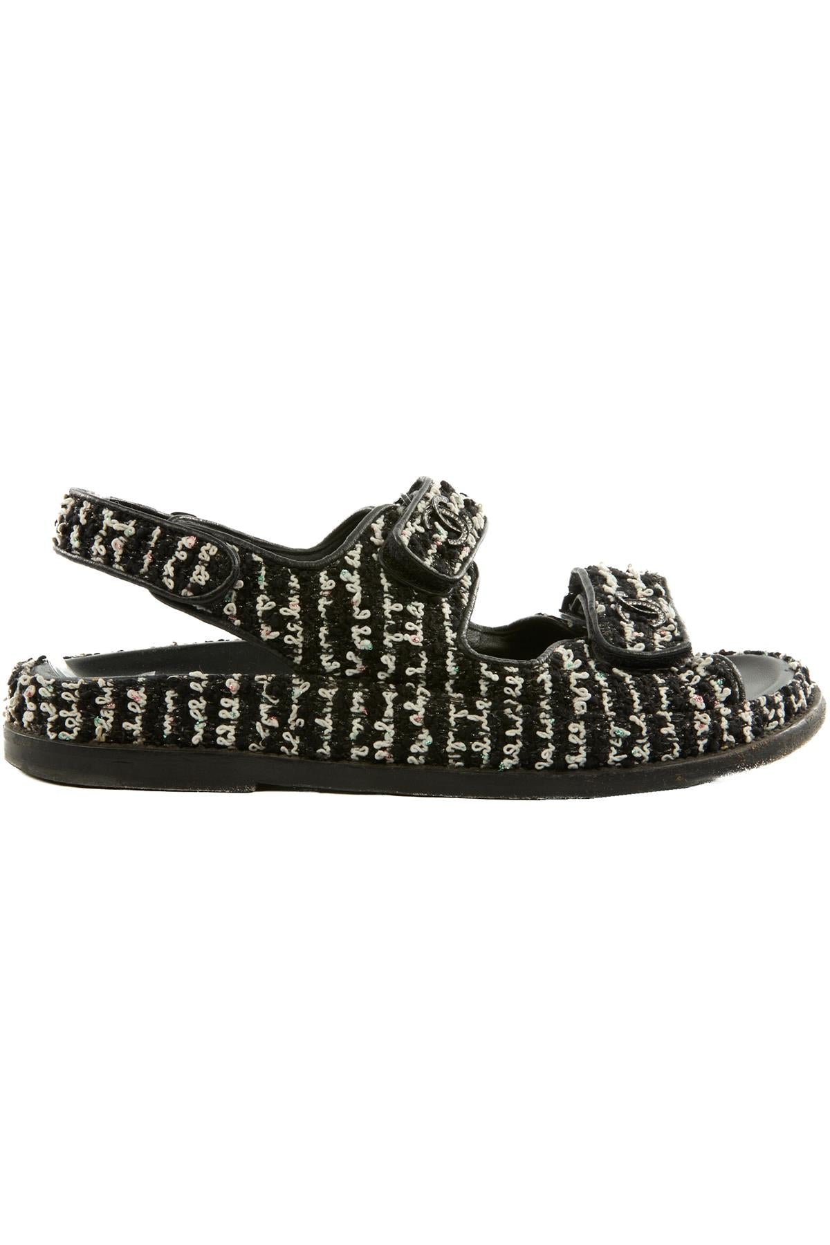 CHANEL BLACK 2022 DAD TWEED SANDALS EU 38.5 UK 5.5 US 8.5