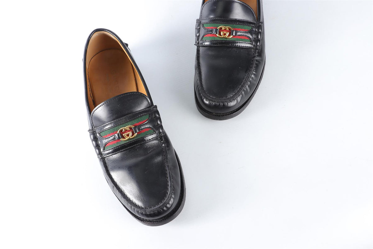 GUCCI BLACK MEN'S KAVEH GG LEATHER LOAFERS EU 41 UK 7 US 8