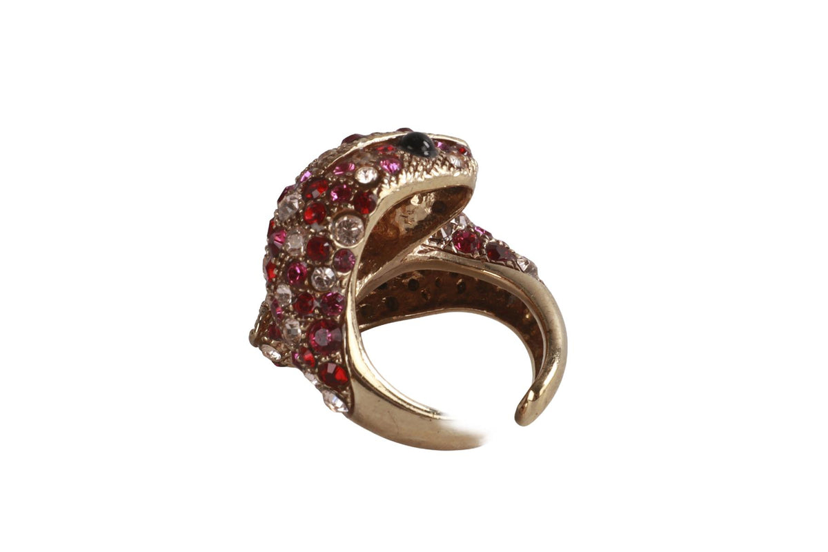 ROBERTO CAVALLI PINK CRYSTAL AND GOLD TONE RING
