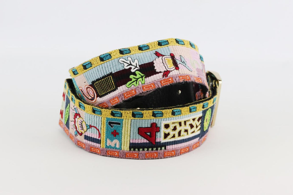 VALENTINO GARAVANI EMBROIDERED CANVAS AND LEATHER BAG STRAP