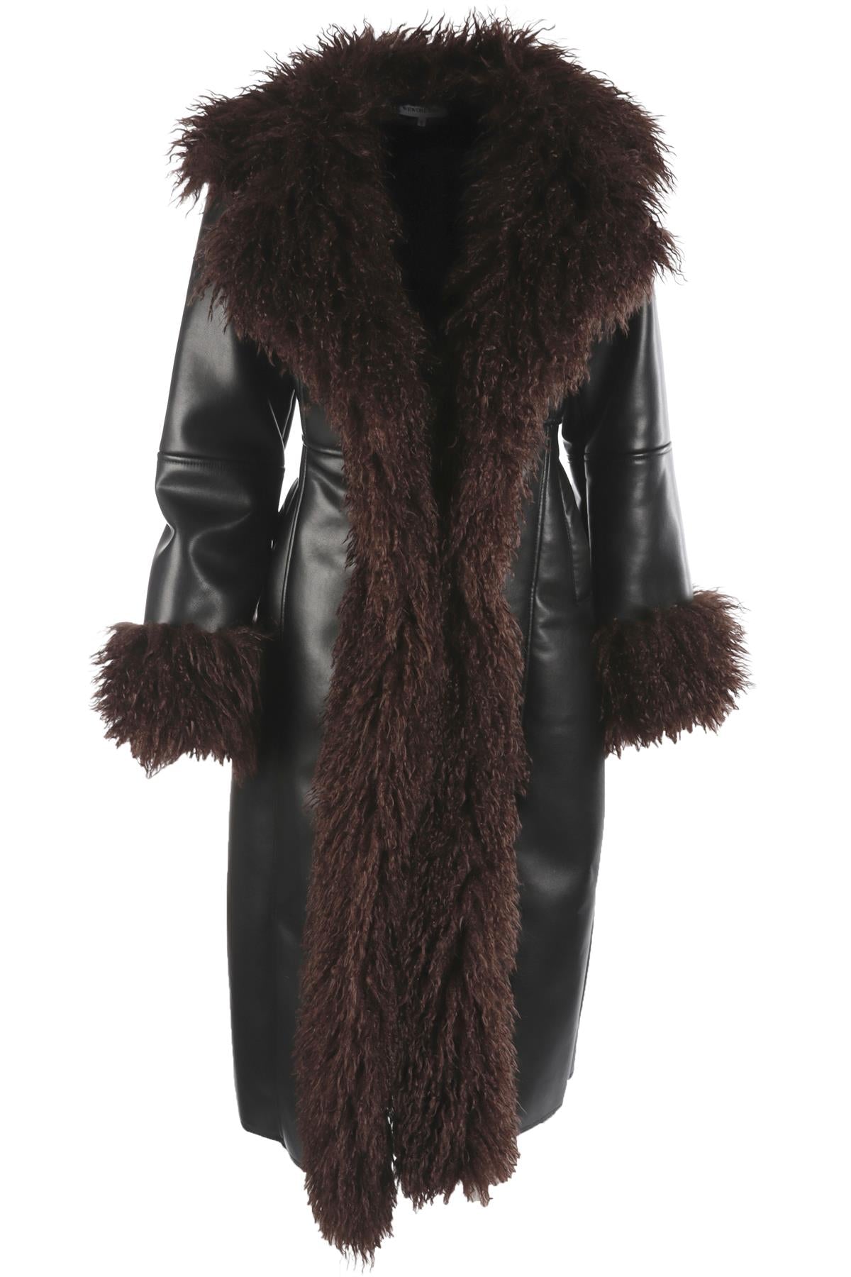 WEWOREWHAT BROWN FAUX LEATHER COAT XSMALL