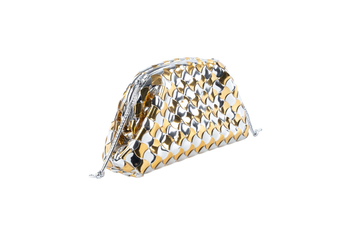 BOTTEGA VENETA GOLD POUCH MINI LEATHER SHOULDER BAG