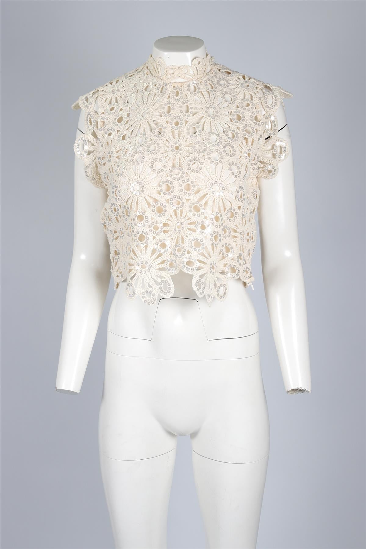 MAJE CREAM SEQUIN AND CROCHET TOP UK 10