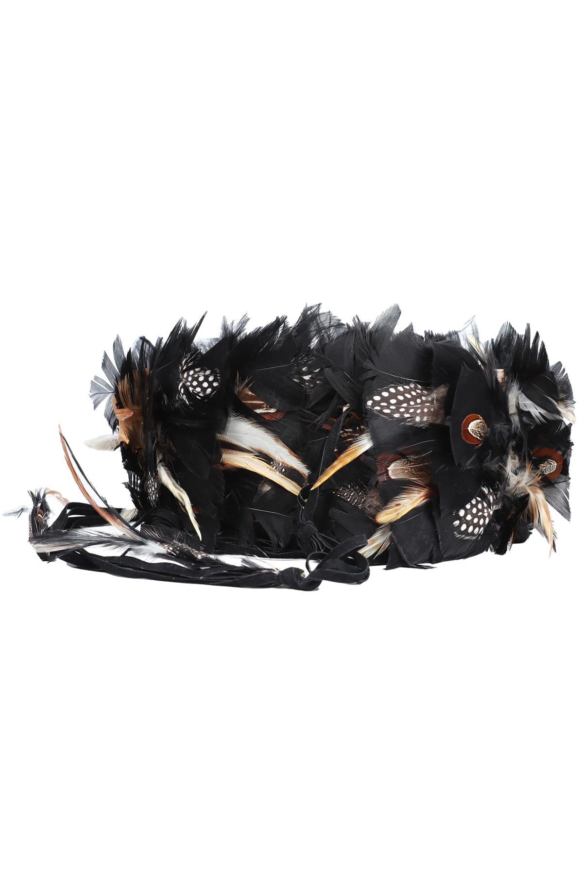 ROBERTO CAVALLI BLACK FEATHER BELT ONE SIZE