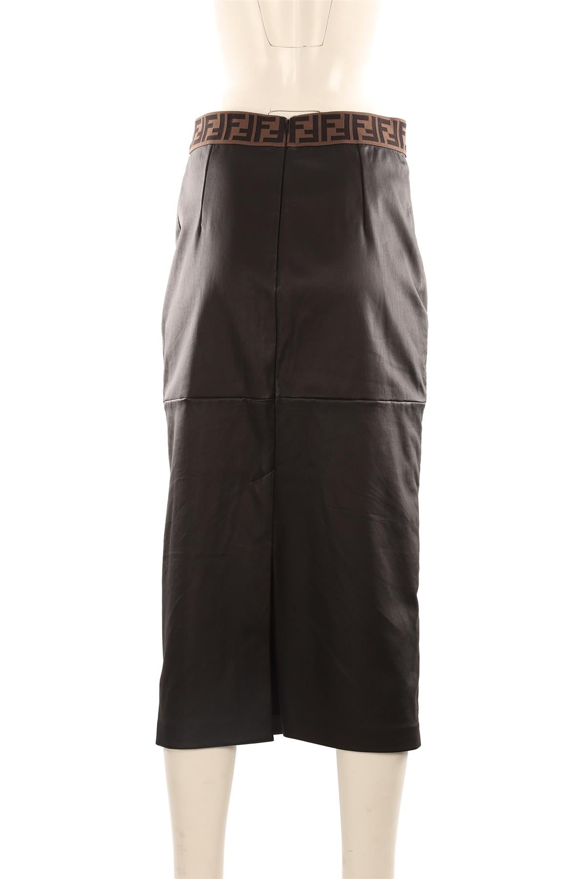 FENDI BLACK LEATHER MIDI SKIRT IT 44 UK 12