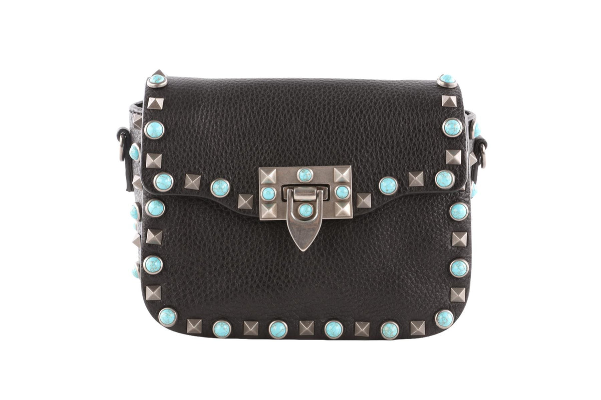 VALENTINO GARAVANI BLACK ROCKSTUD LEATHER CROSSBODY BAG