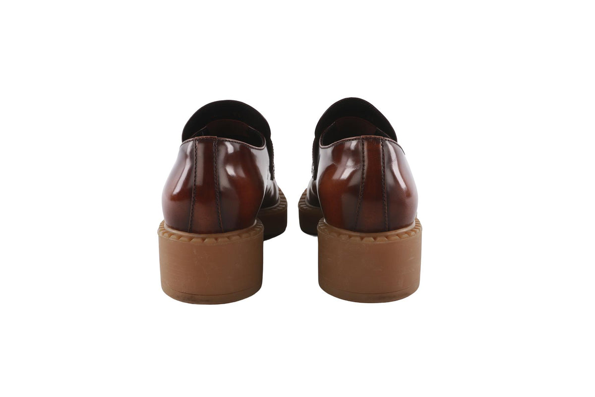 PRADA BROWN LEATHER PLATFORM LOAFERS EU 38 UK 5 US 8