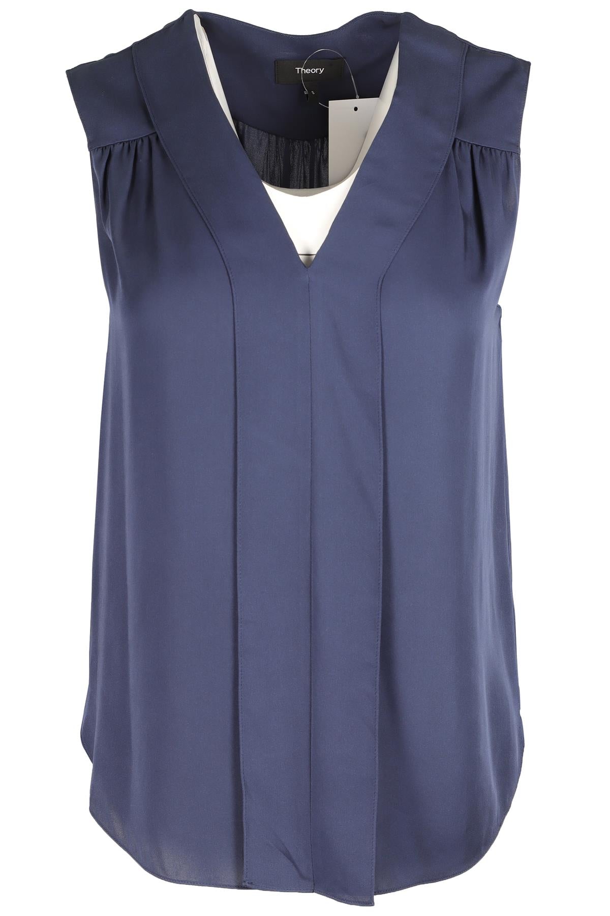 THEORY NAVY SILK TOP SMALL