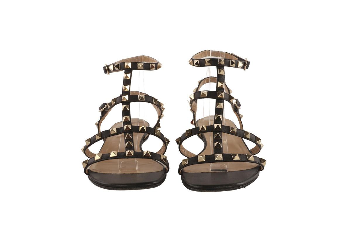 VALENTINO GARAVANI BLACK ROCKSTUD LEATHER SANDALS EU 39 UK 6 US 9