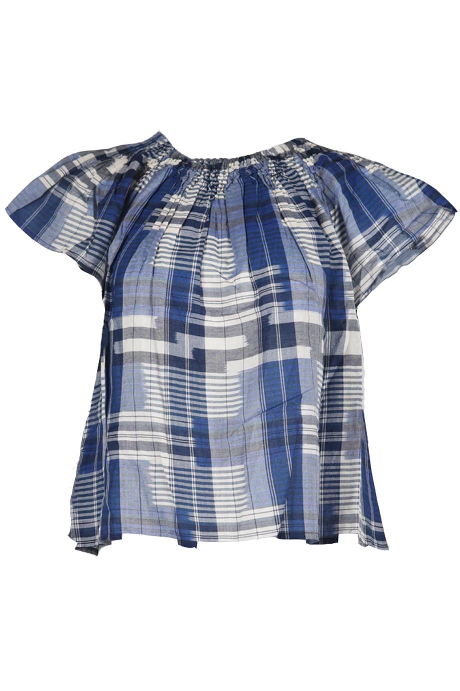 ULLA JOHNSON CHECKED COTTON TOP US 2 UK 6