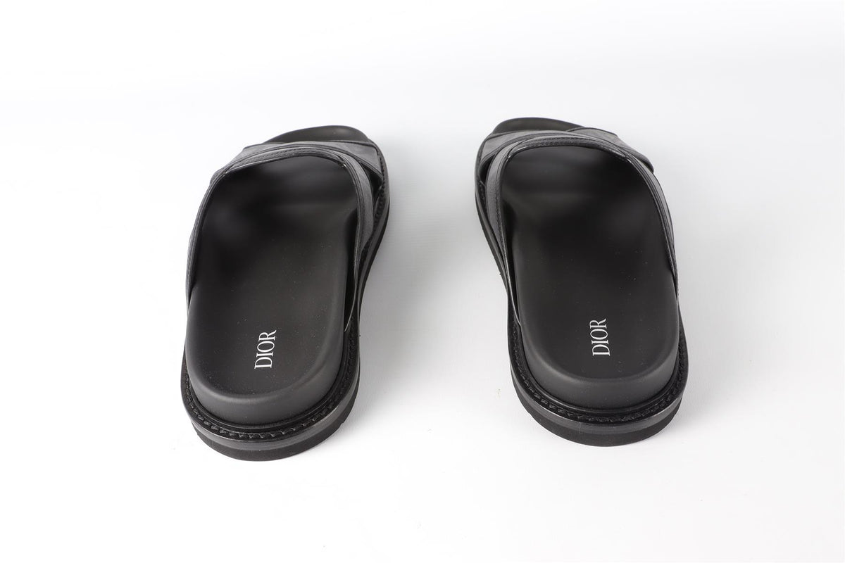 CHRISTIAN DIOR MEN'S BLACK AQUA LEATHER SANDALS EU 42 UK 8 US 9