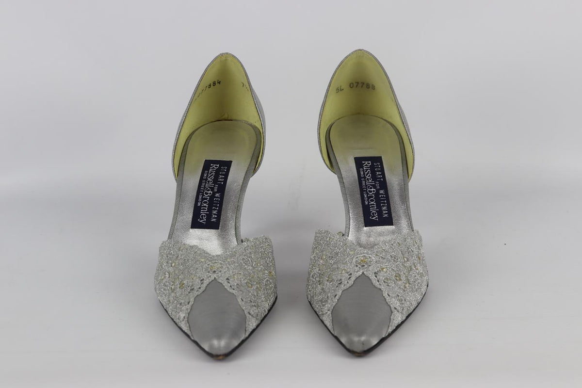 STUART WEITZMAN METALLIC LACE AND SATIN PUMPS EU 37.5 UK 4.5 US 7.5