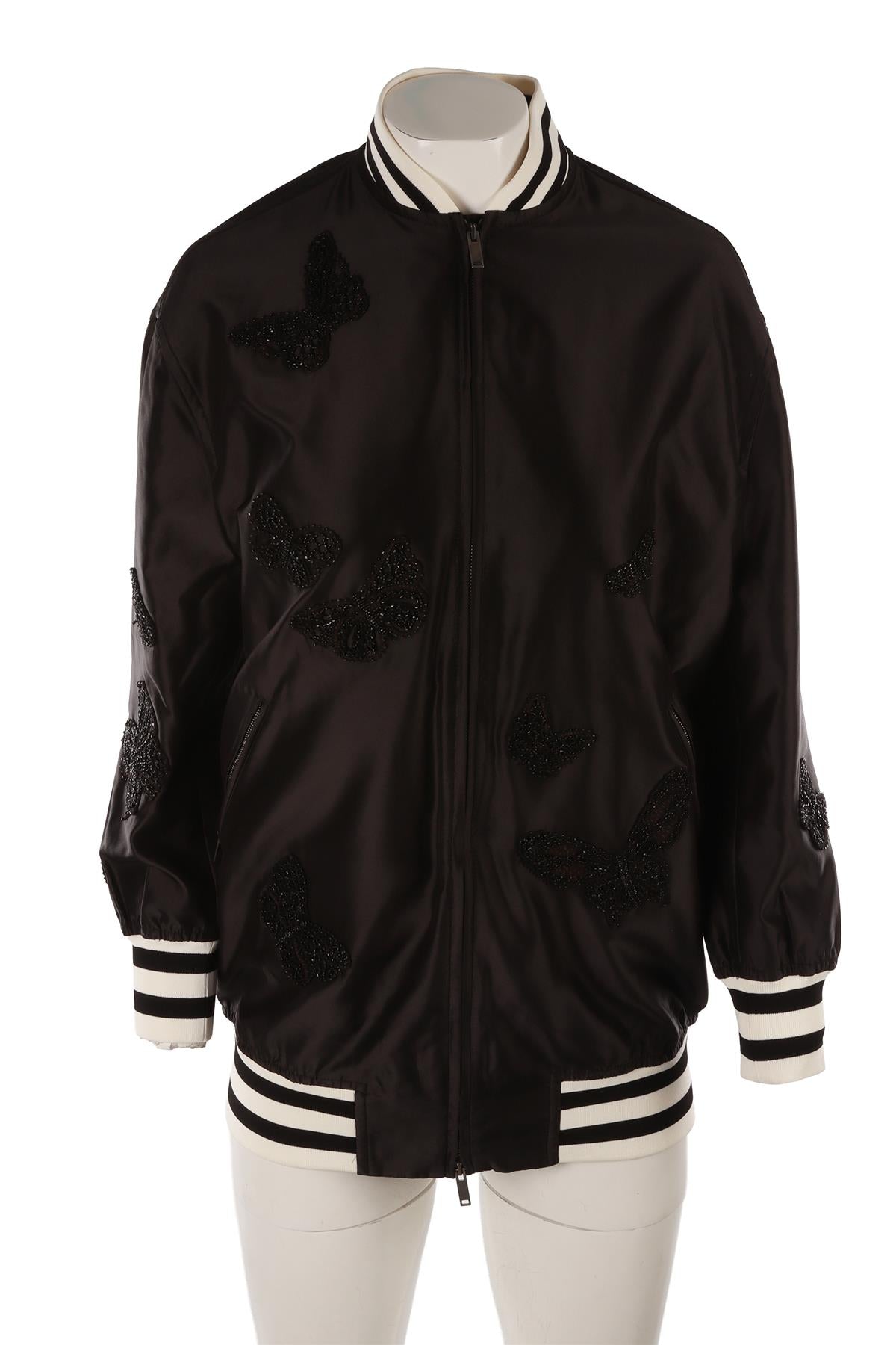 BLACK SILK BOMBER JACKET