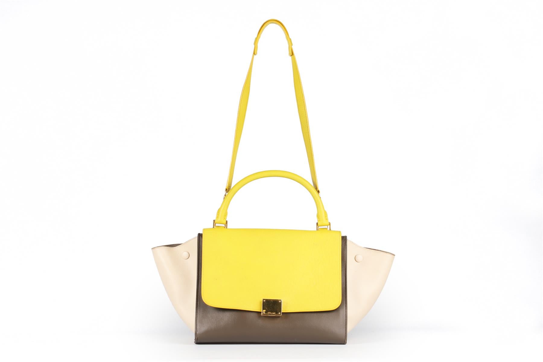 CELINE YELLOW TRAPEZE SMALL LEATHER TOTE BAG