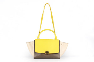 CELINE YELLOW TRAPEZE SMALL LEATHER TOTE BAG