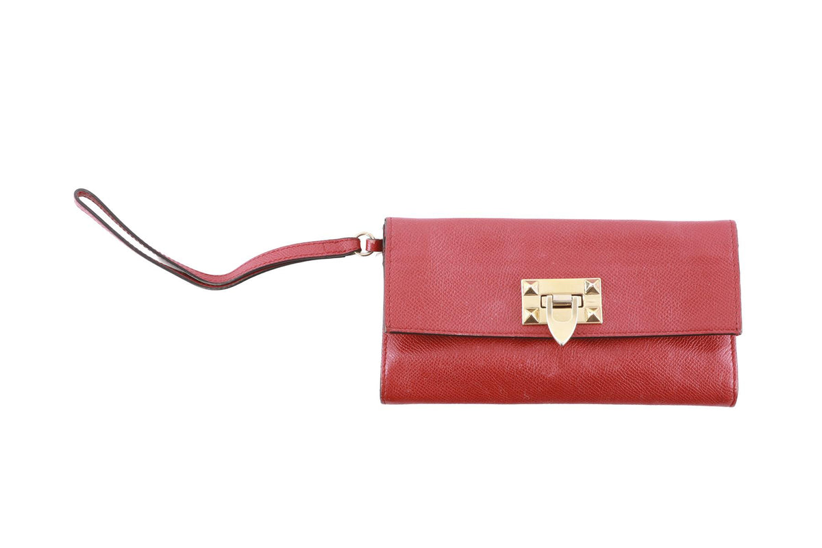 VALENTINO GARAVANI RED ROCKSTUD LEATHER WALLET
