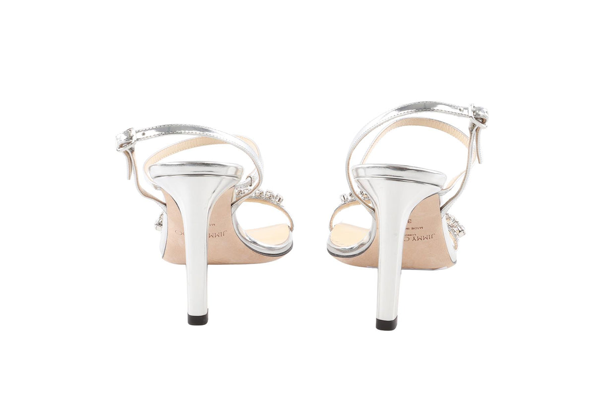 SILVER CRYSTAL AND PATENT LEATHER SANDALS