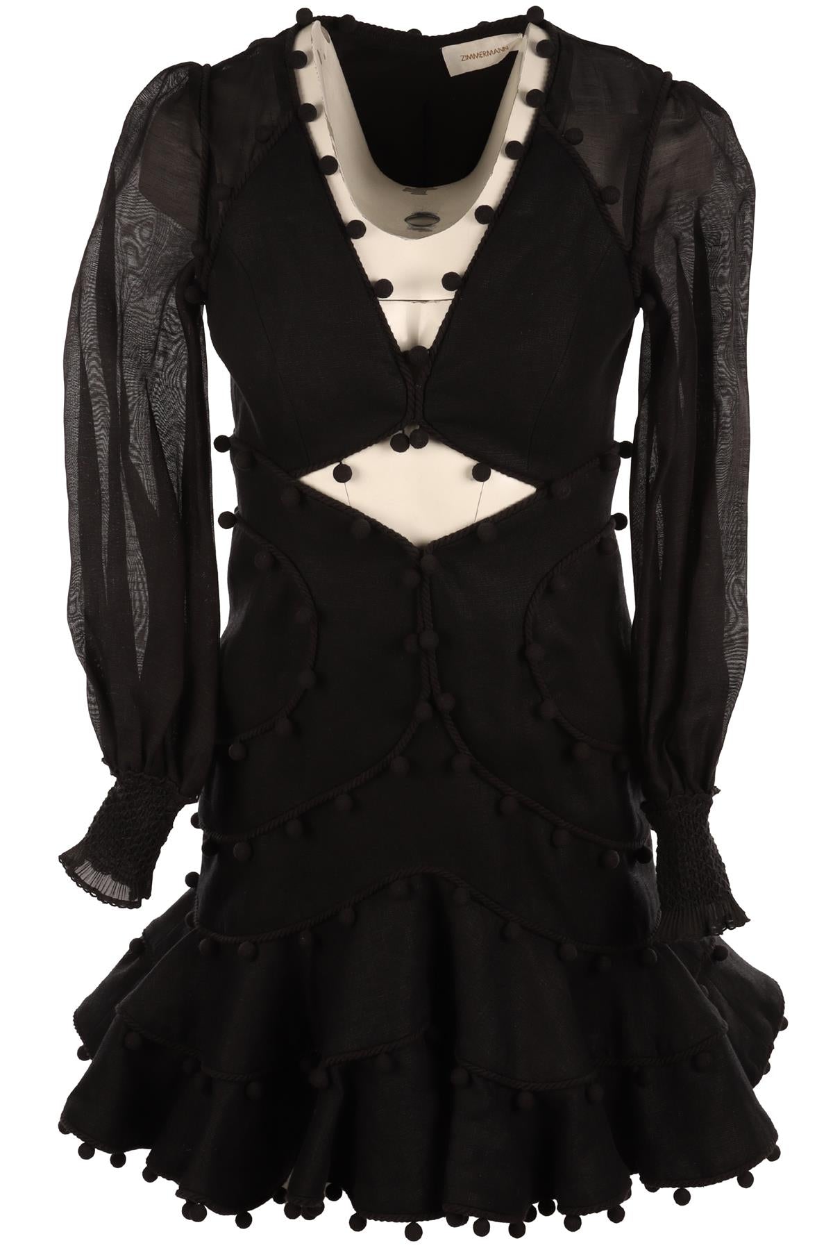 ZIMMERMANN BLACK LINEN MINI DRESS UK 8
