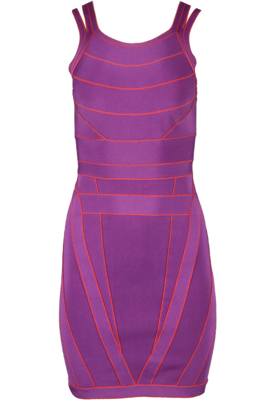 HERVE LEGER TWO TONE STRETCH KNIT MINI DRESS SMALL