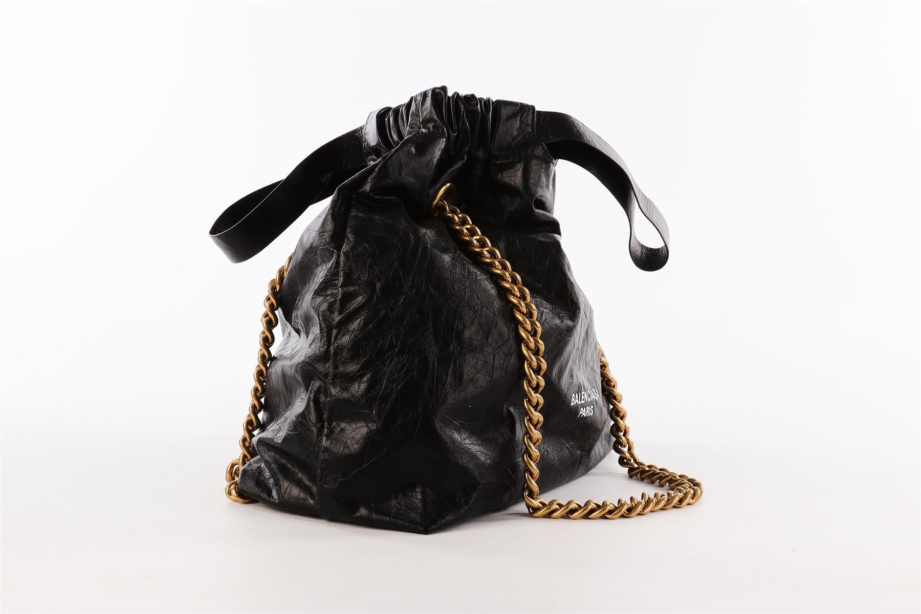 BALENCIAGA BLACK CRUSH SMALL LEATHER TOTE BAG
