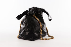 BALENCIAGA BLACK CRUSH SMALL LEATHER TOTE BAG