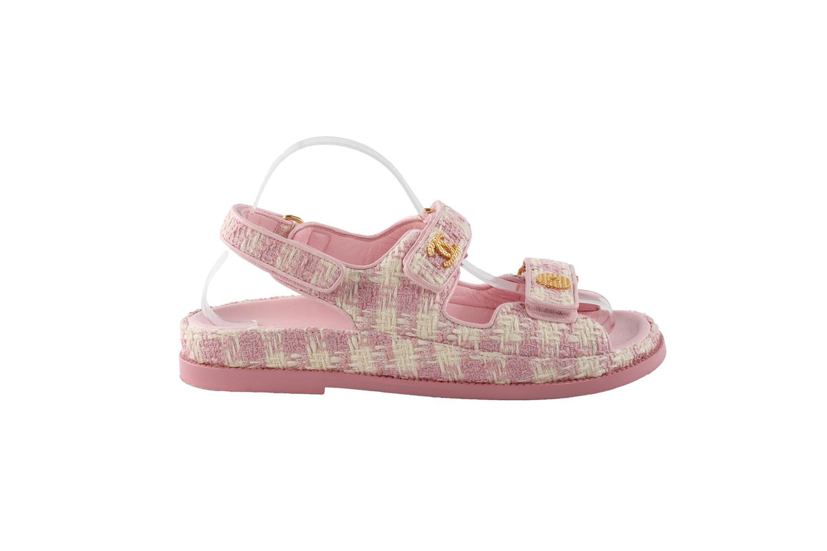 CHANEL PINK 2024 DAD TWEED SANDALS EU 38.5 UK 5.5 US 8.5