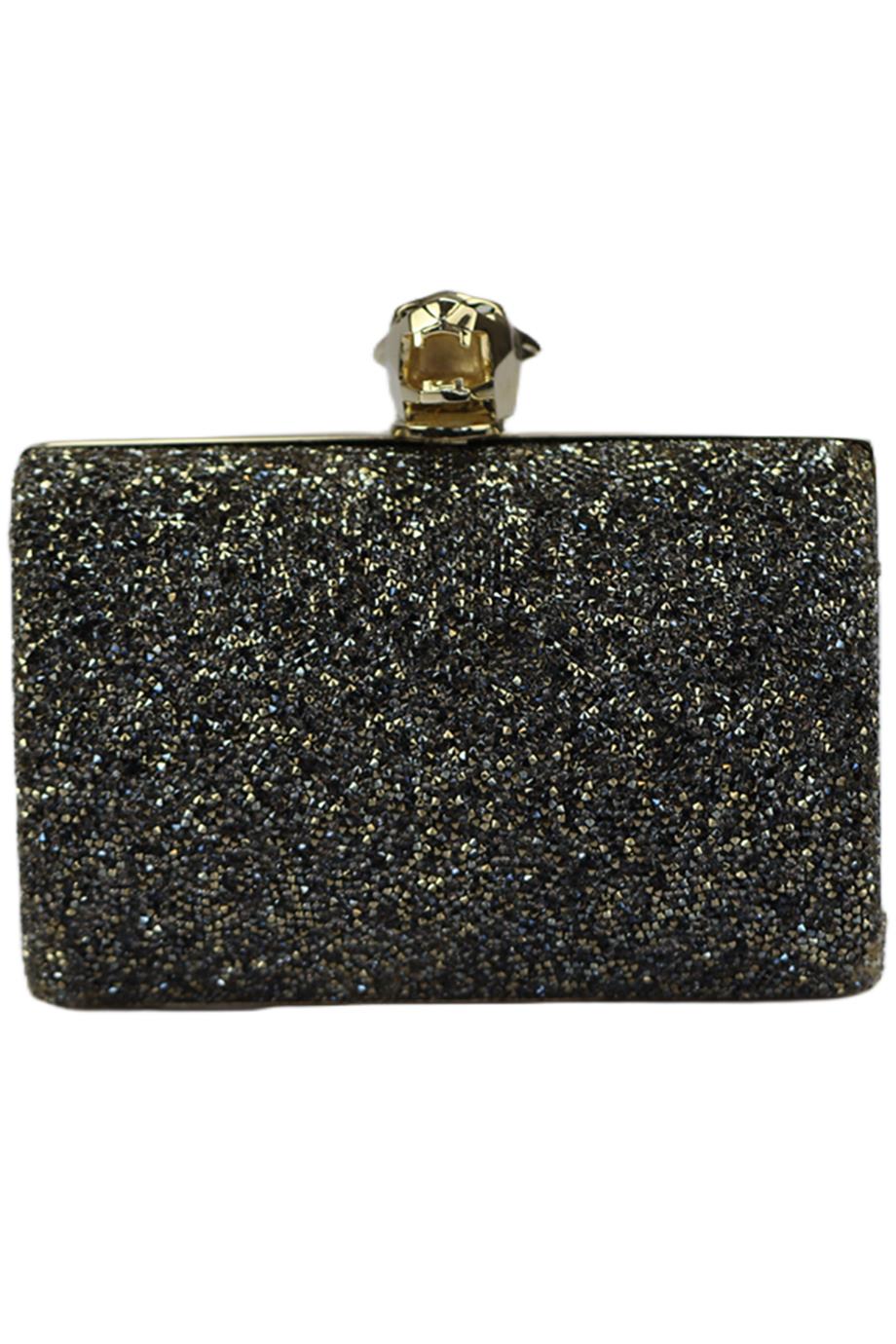 STARK CRYSTAL EMBELLISHED SUEDE AND SILVER TONE CLUTCH