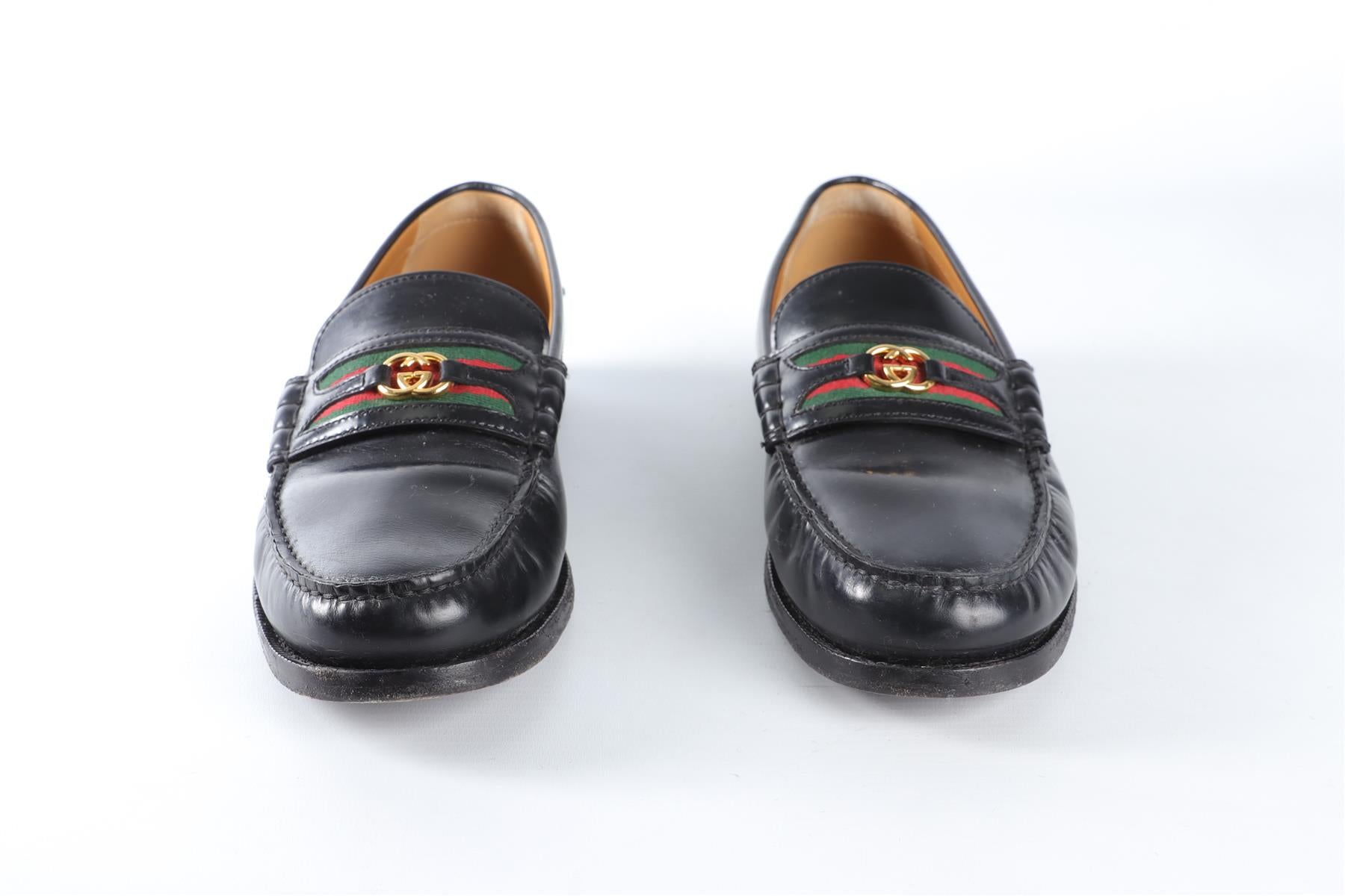 GUCCI BLACK MEN'S KAVEH GG LEATHER LOAFERS EU 41 UK 7 US 8