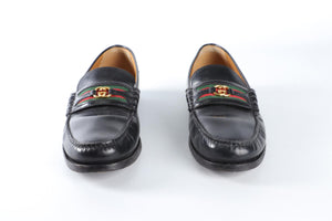 GUCCI BLACK MEN'S KAVEH GG LEATHER LOAFERS EU 41 UK 7 US 8