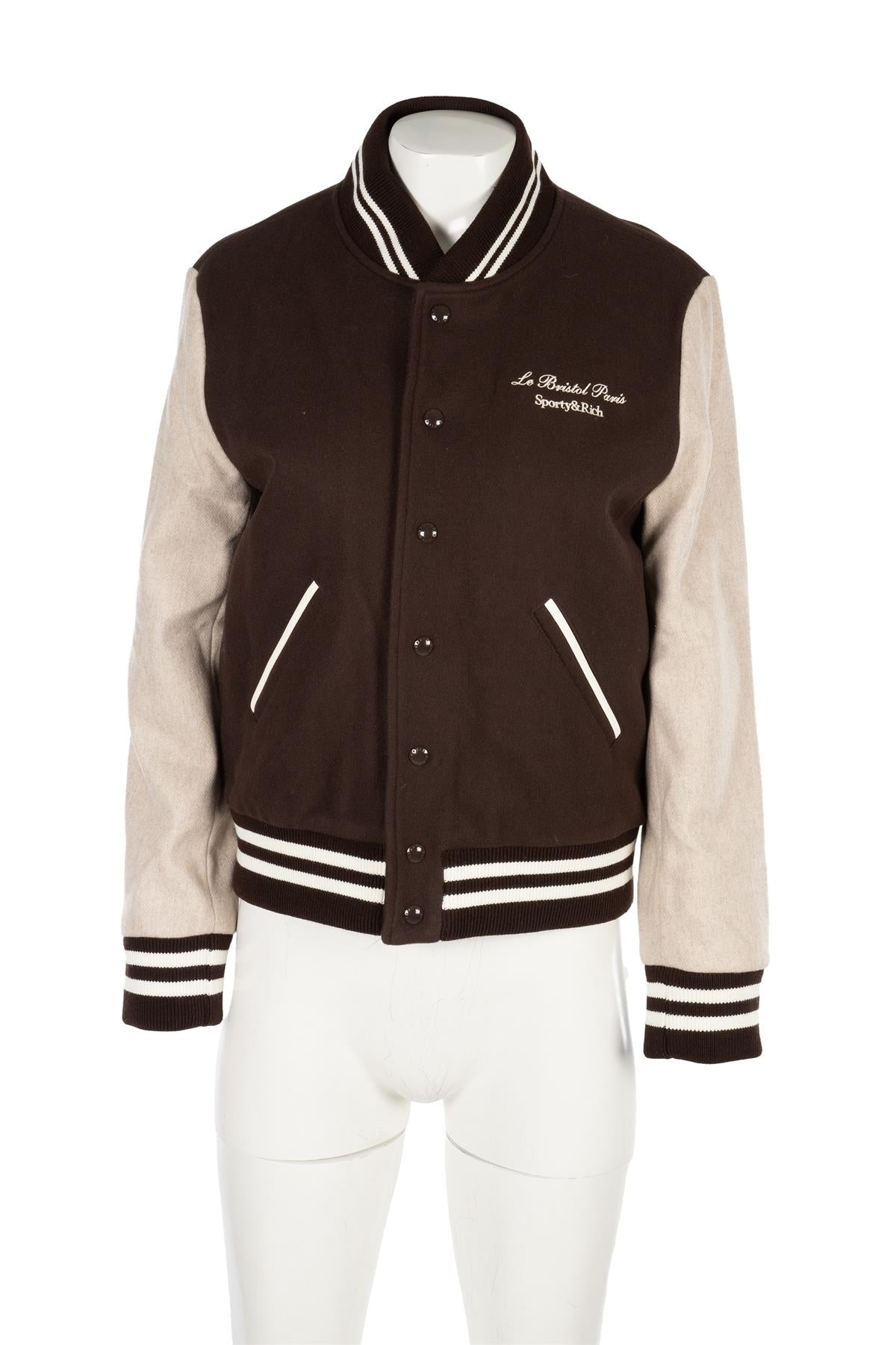 SPORTY & RICH + LE BRISTOL PARIS BROWN WOOL BOMBER JACKET MEDIUM