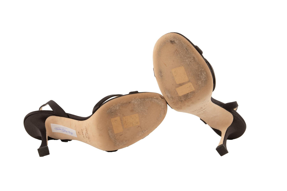 JIMMY CHOO BLACK SATIN SANDALS EU 40 UK 7 US 10