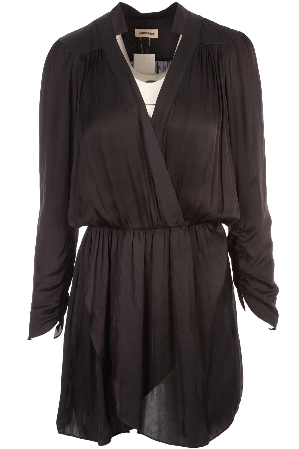 ZADIG & VOLTAIRE BLACK SATIN MINI DRESS XSMALL